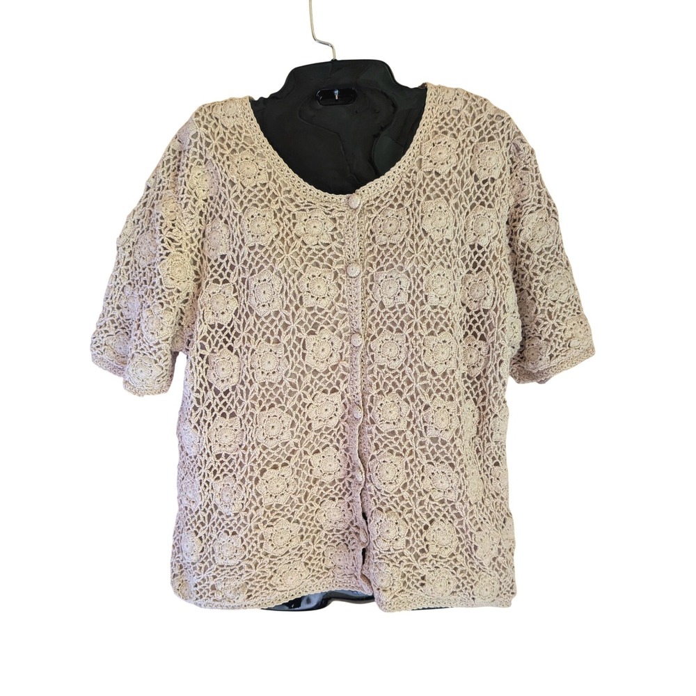 Vintage Crochet Top Women M Cottagecore Grannycore Boho Floral Feminine Romantic